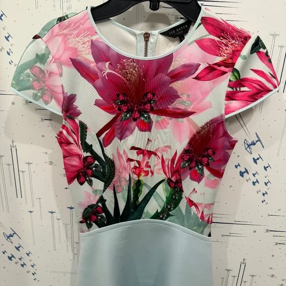 Ted Baker Anushia Floral Skater Dress, Blue, Size 0 - Picture 2 of 7